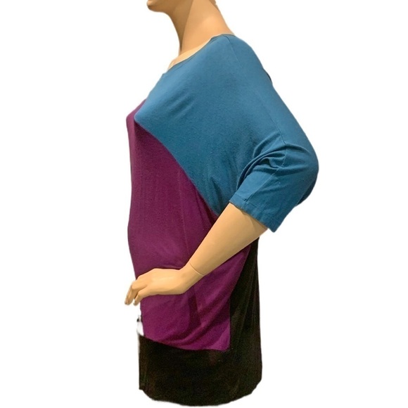 Igigi Dolman 3/4 Sleeve Tunic Plus 26/28 Black Magenta Teal Color-Block Wide Hem - Picture 5 of 10
